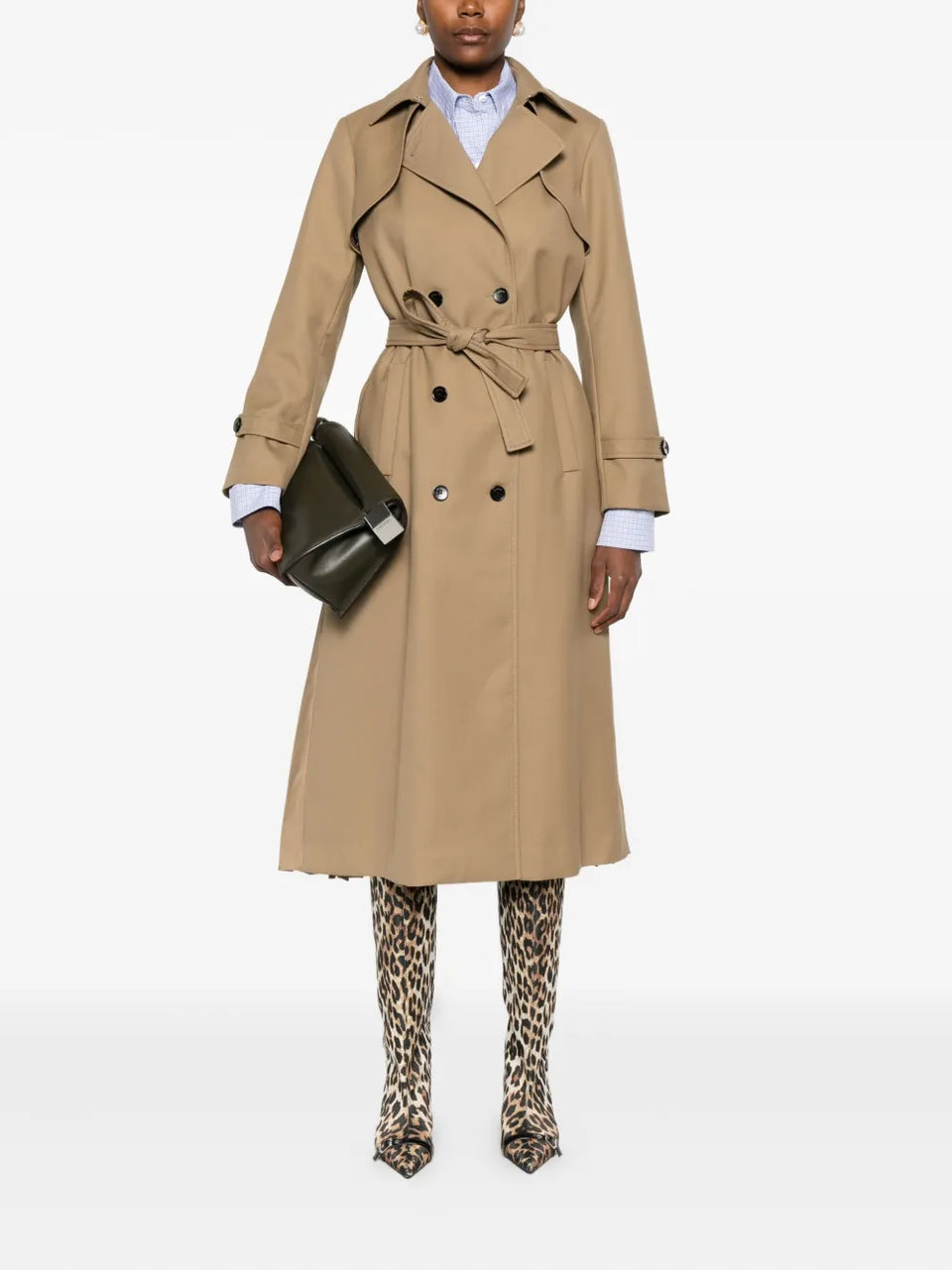 double-breasted belted trench coat