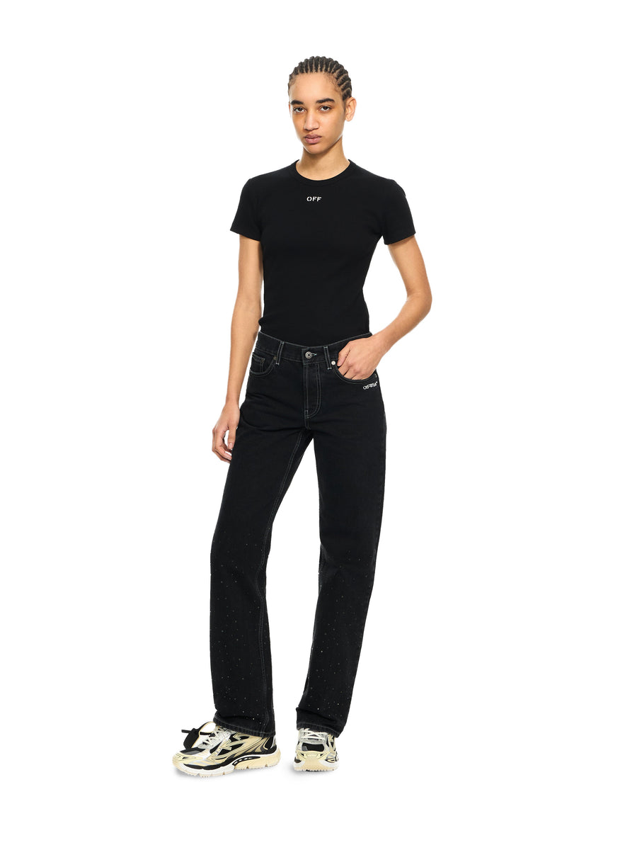 Off - White Off Stamp Ribbed Basic T-Shirt Black