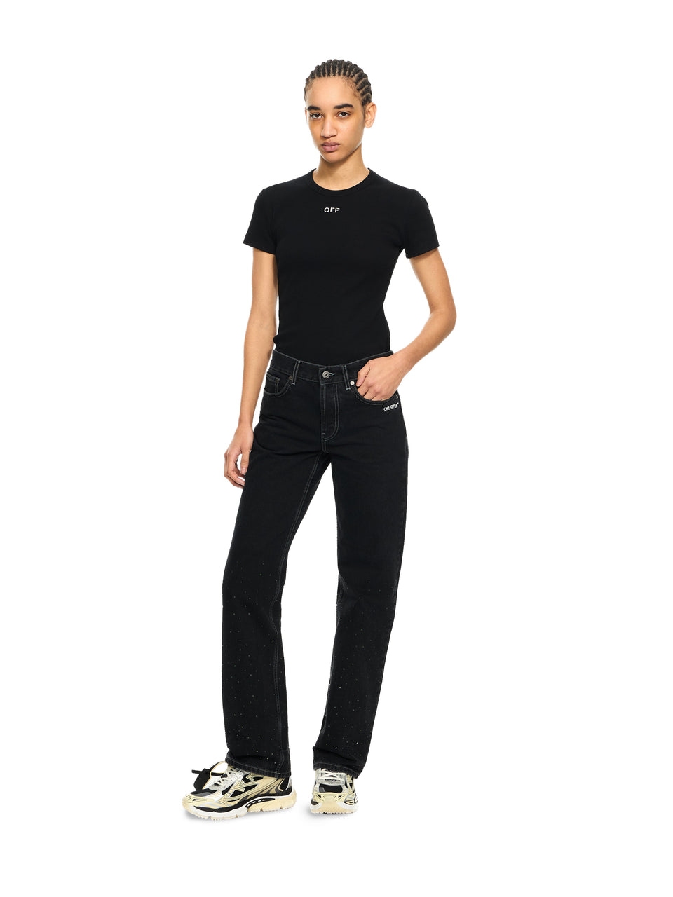 Off - White Off Stamp Ribbed Basic T-Shirt Black