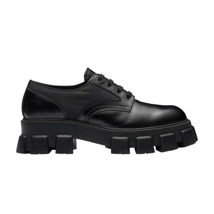 Prada Monolith Brushed Leather and Nylon Lace Up Black