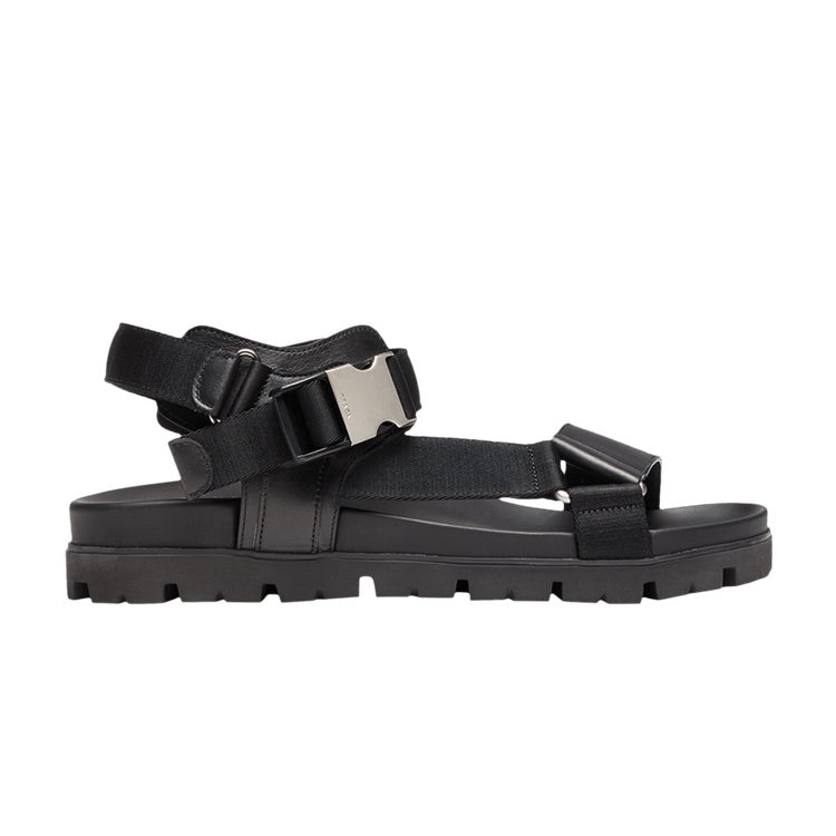 Prada Sporty Leather and Nylon Tape Sandal Black