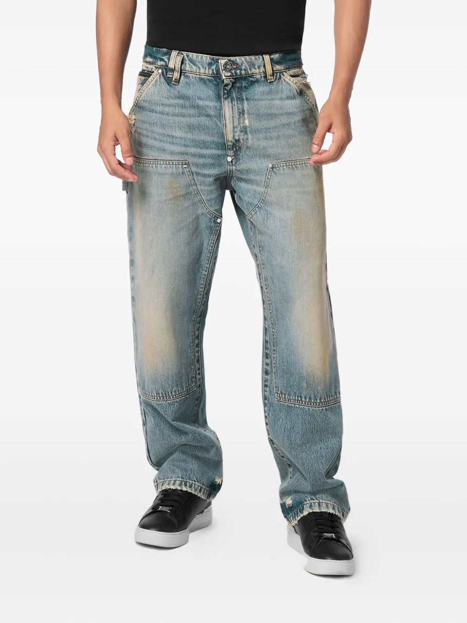 double-pocket distressed jeans
