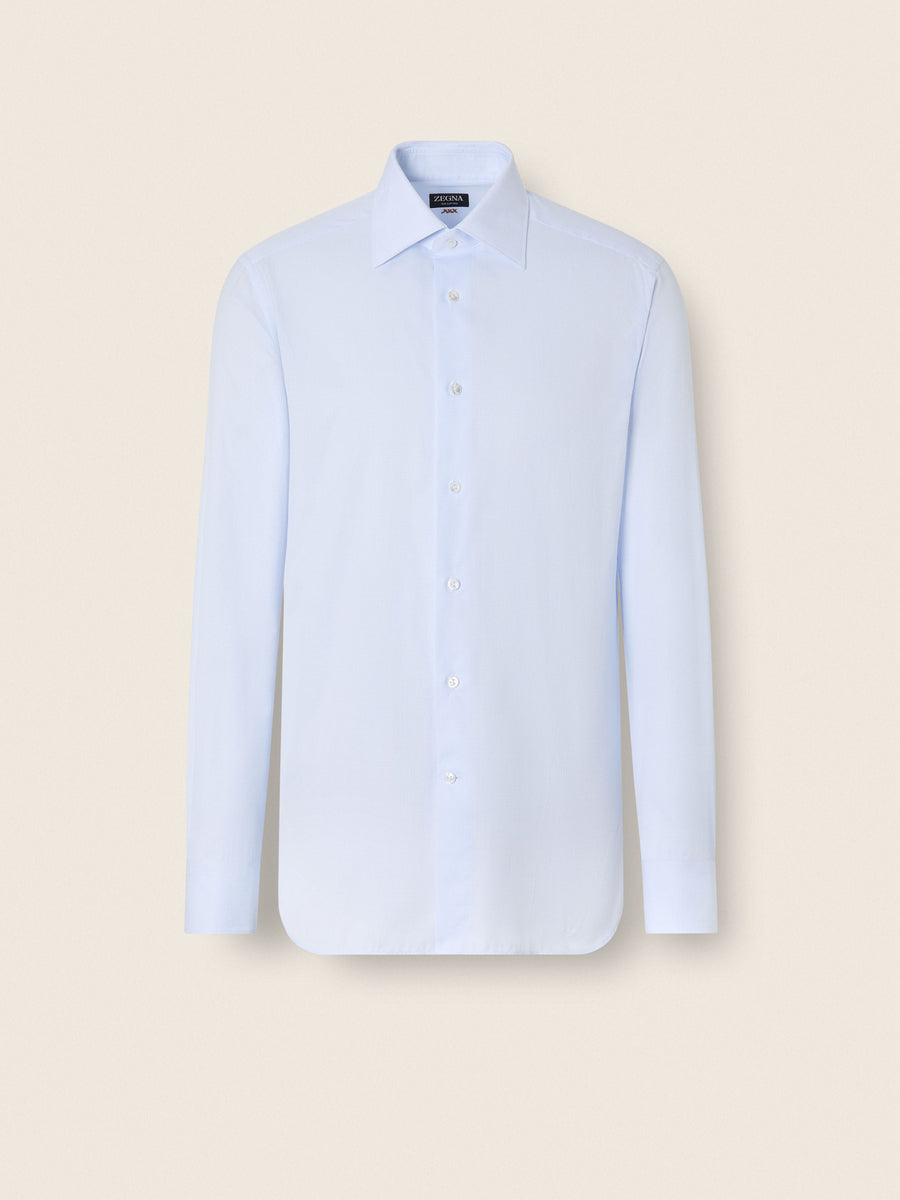 Zegna Light Blue And White Micro-Checked 300 Cotton Shirt