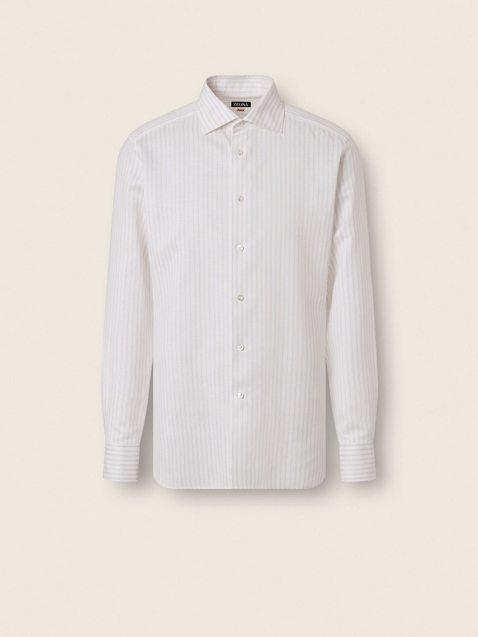 Zegna Light Taupe And White Striped Cotton Linen And Silk Shirt
