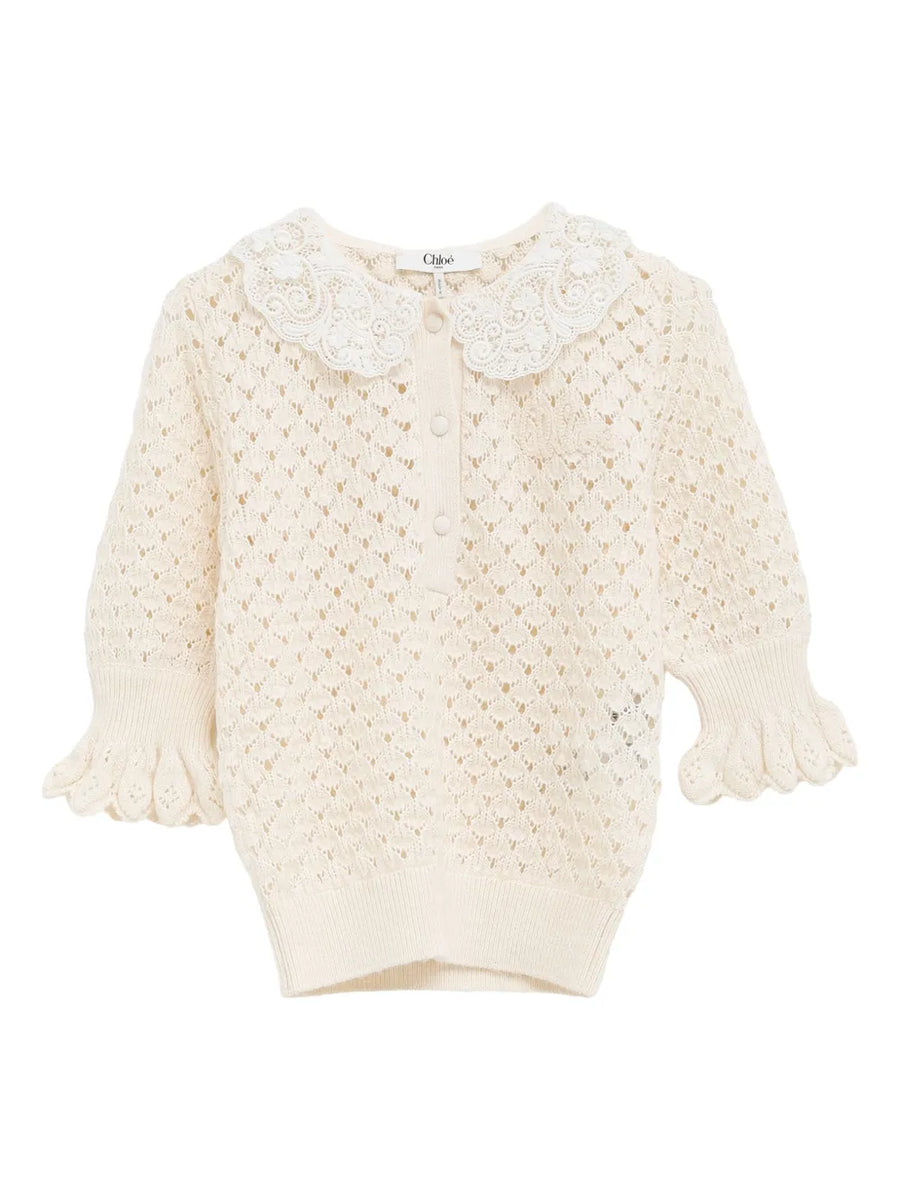 lace-collar open-knit sweater