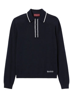 long-sleeve knitted polo shirt