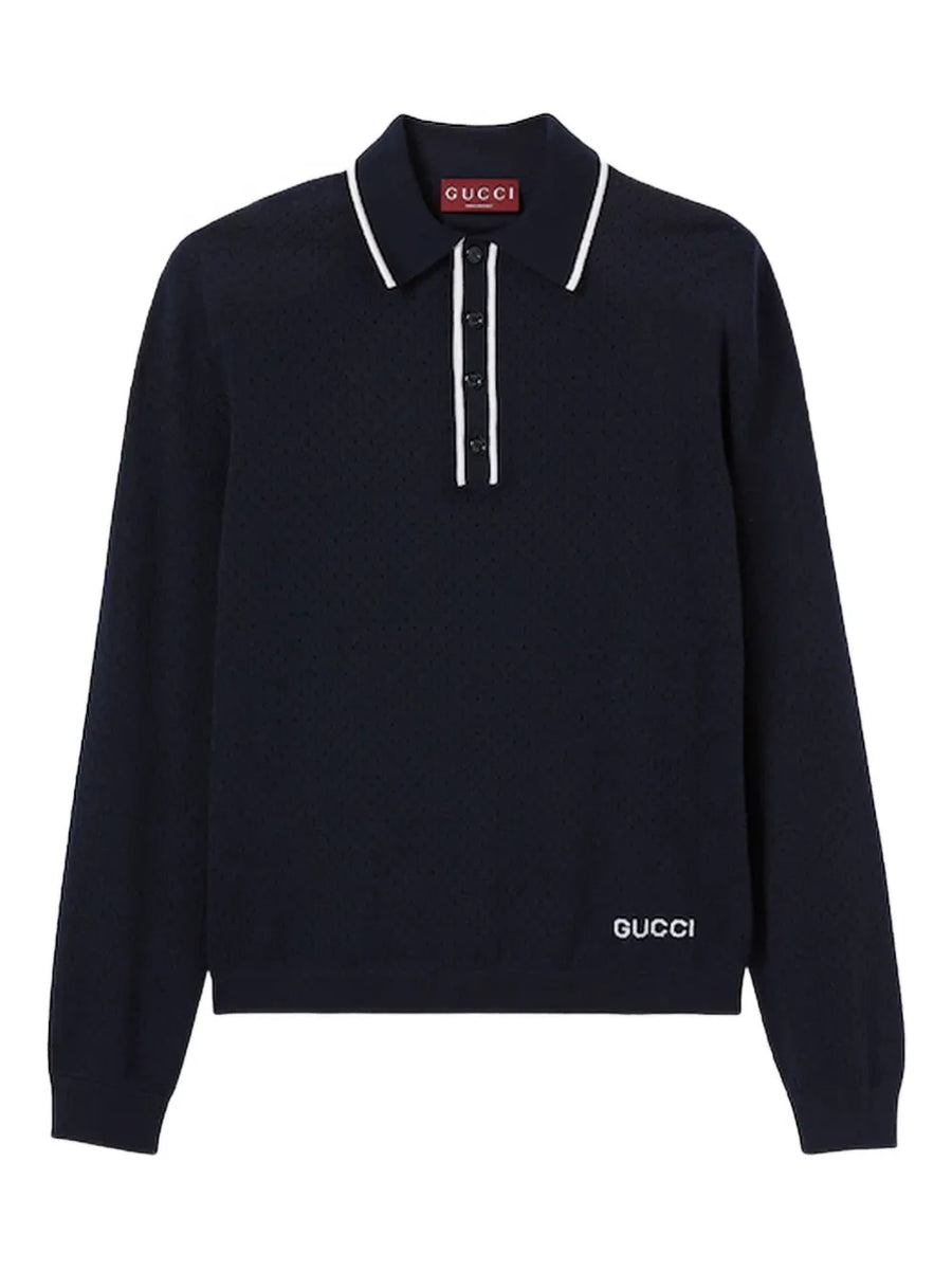 long-sleeve knitted polo shirt