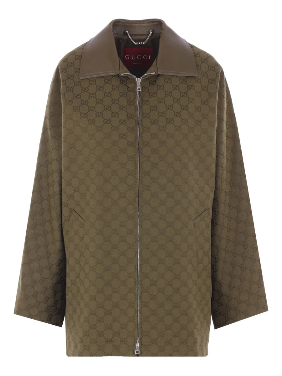 GG monogram leather-collar coat