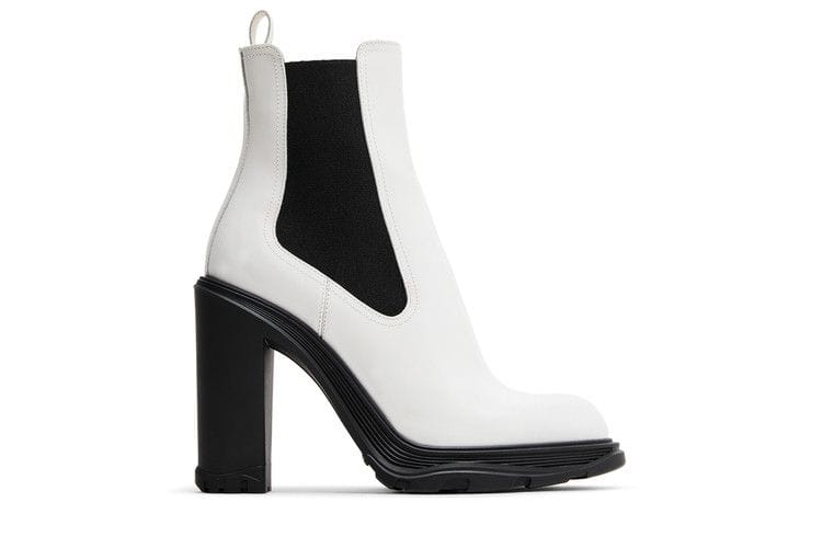 Alexander McQueen Wmns Tread Slick Heeled Chelsea Boot 'Ivory Black'
