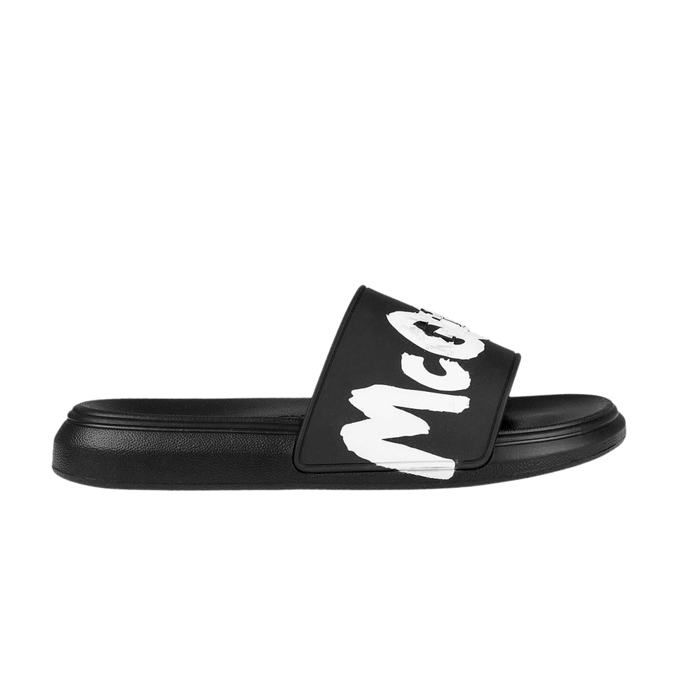 Alexander McQueen Wmns Rubber Pool Slide 'Graffiti Logo - Black White'