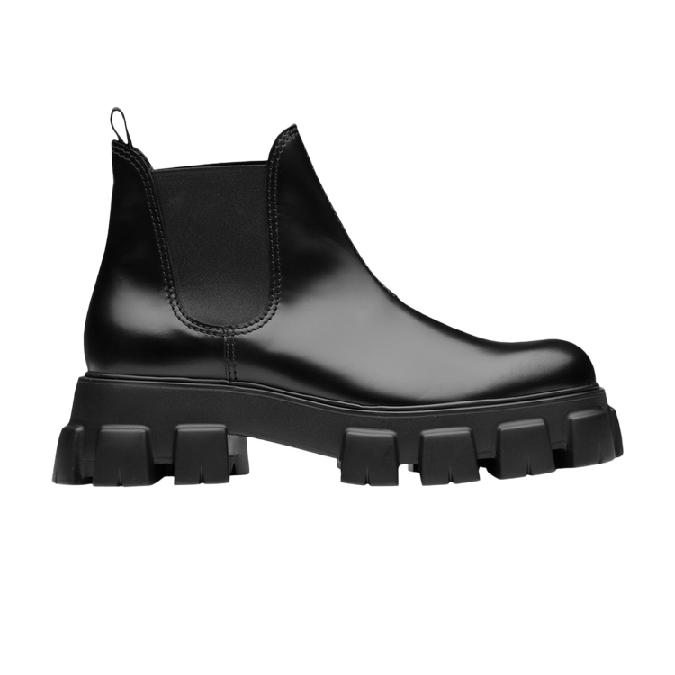 Prada Monolith Brushed Leather Chelsea Boot Black