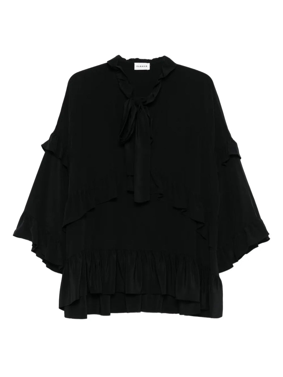 ruffled tie-neck top