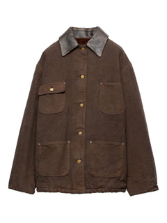 leather-collar canvas jacket