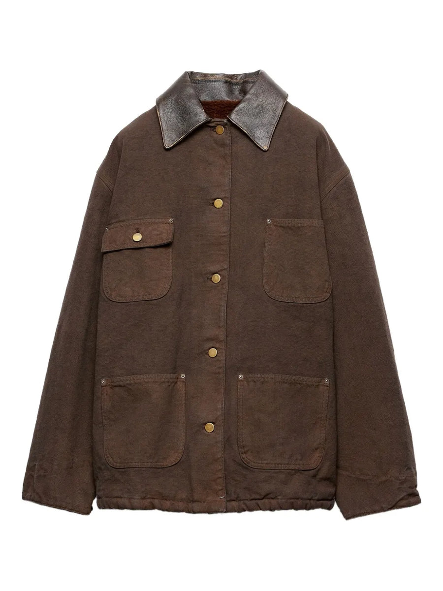 leather-collar canvas jacket