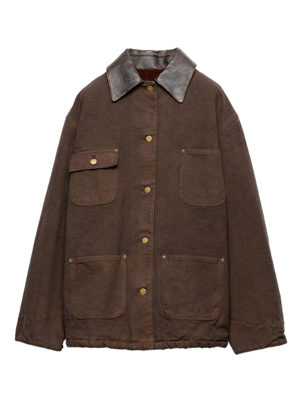 leather-collar canvas jacket