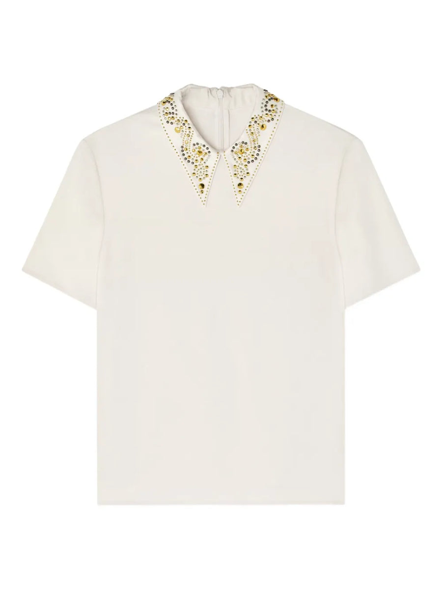 embellished-collar short-sleeve top