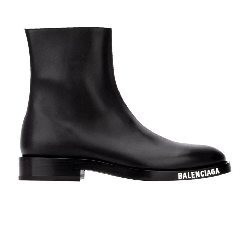 Balenciaga Leather Ankle Boot Black White Logo