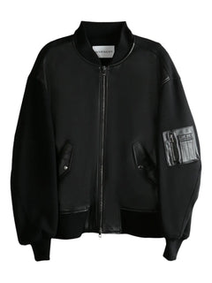 leather-paneled bomber jacket