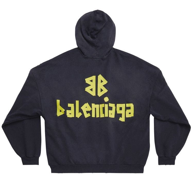 Balenciaga Ripped Pocket Hoodie Washed Black