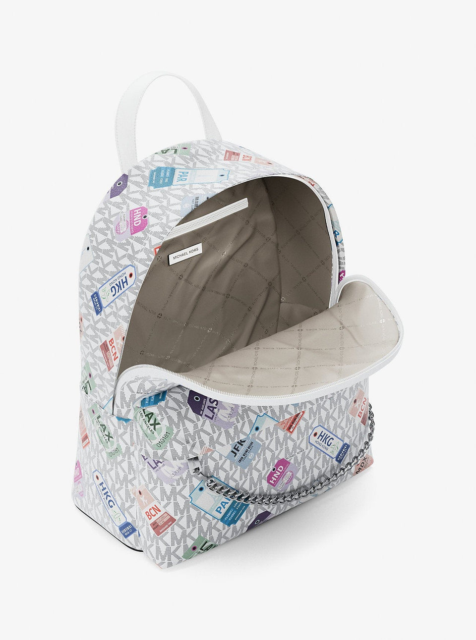 Michael Kors Slater Medium Printed Signature Logo Backpack Optic White