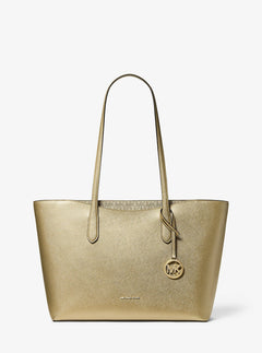 Michael Kors Arden Large Metallic Top-Zip Tote Bag Pale Gold