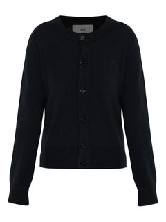 heart-embroidered button wool cardigan
