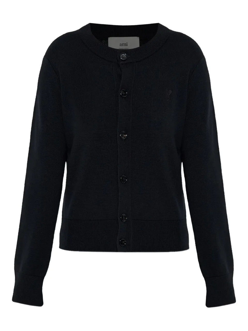 heart-embroidered button wool cardigan