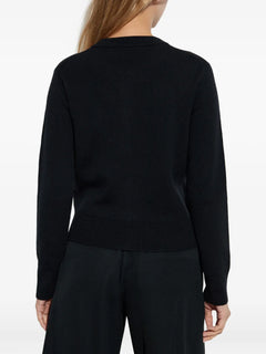 heart-embroidered button wool cardigan