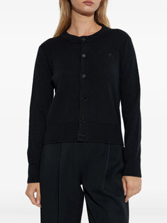 heart-embroidered button wool cardigan