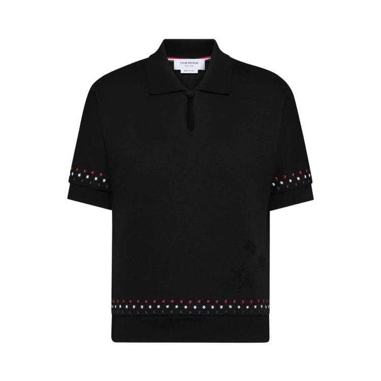Thom Browne Stars & Snowflake Embroidery Polo Shirt Black