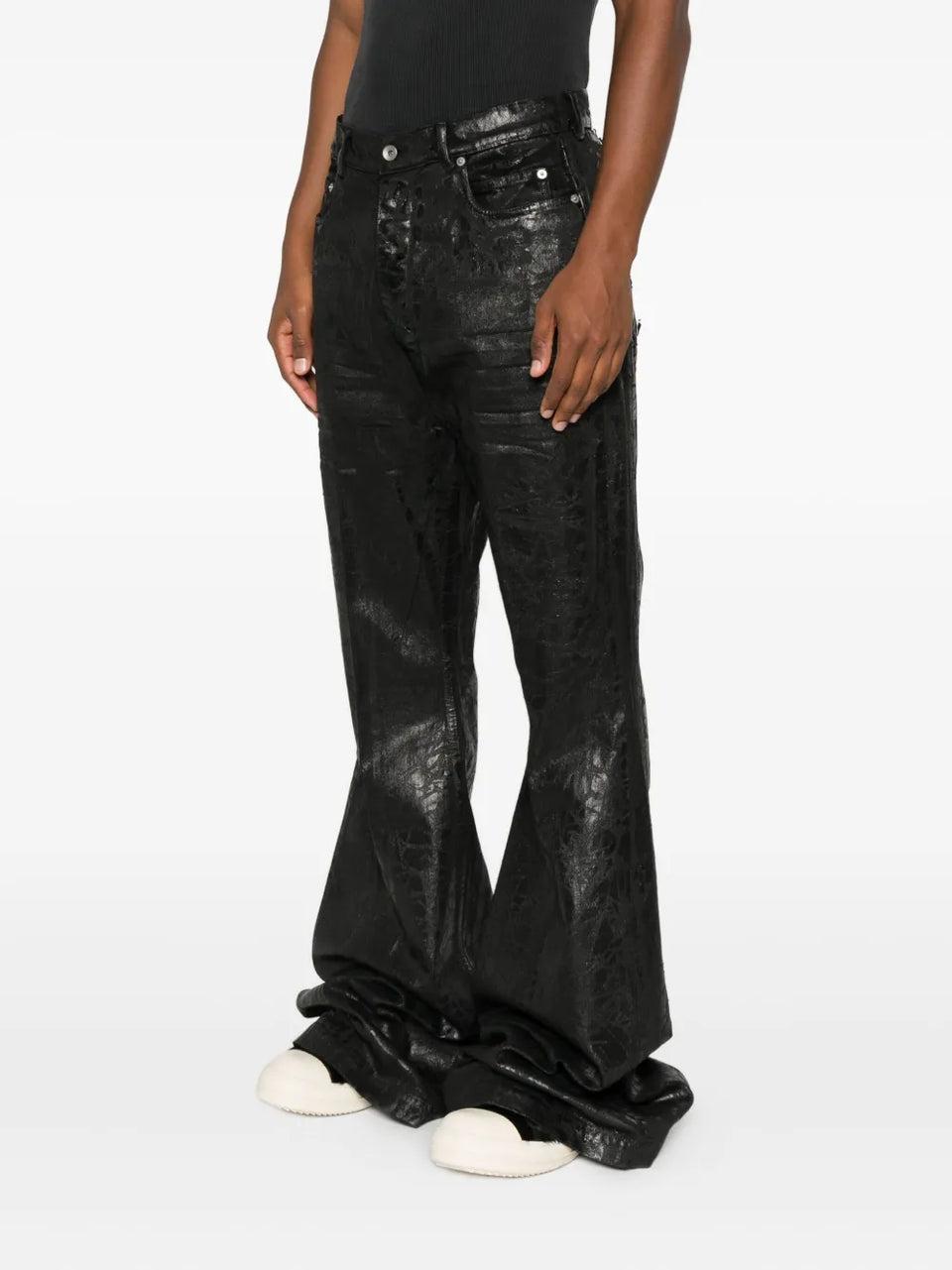 metallic-effect flared trousers