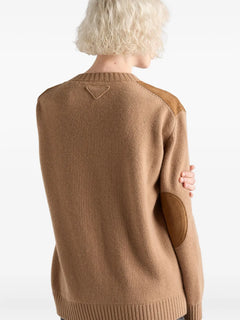 suede-panel V-neck sweater