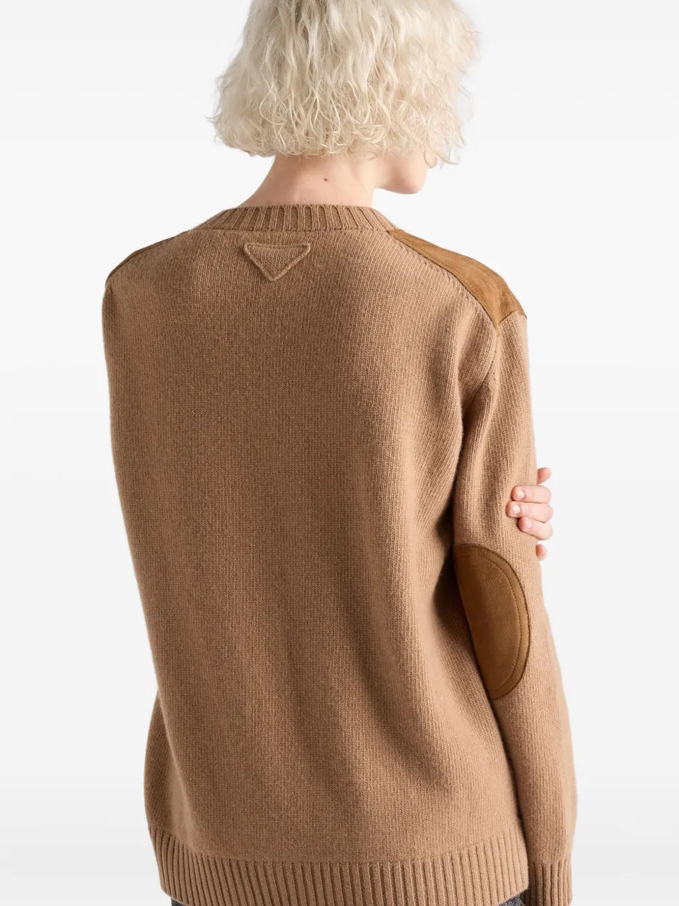 suede-panel V-neck sweater