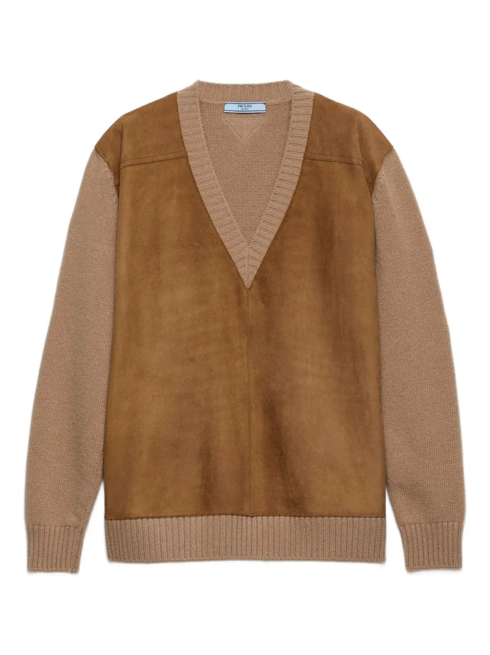 suede-panel V-neck sweater