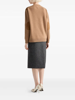 suede-panel V-neck sweater