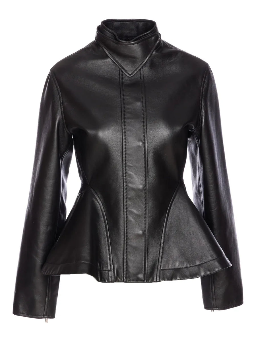 peplum leather jacket
