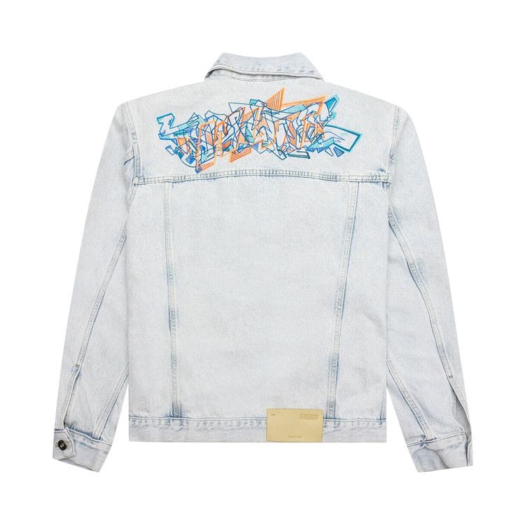 Off-White Graffiti Embroidered Denim Skate Jacket Extreme Blue
