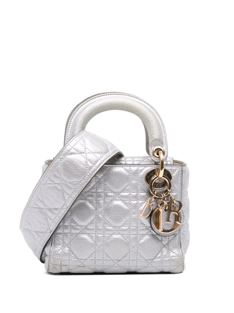 2017 Mini Metallic Grained Calfskin Cannage Lady Dior satchel
