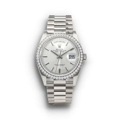 Rolex | Day-Date | 128349RBR-0001 | White gold | 36 mm | White gold | Silver | Automatic