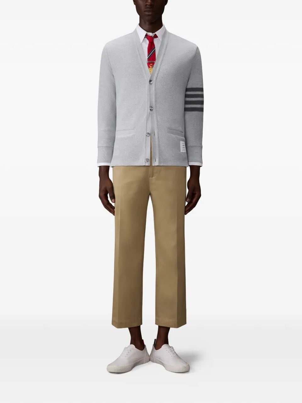 4-Bar textured-pique cardigan