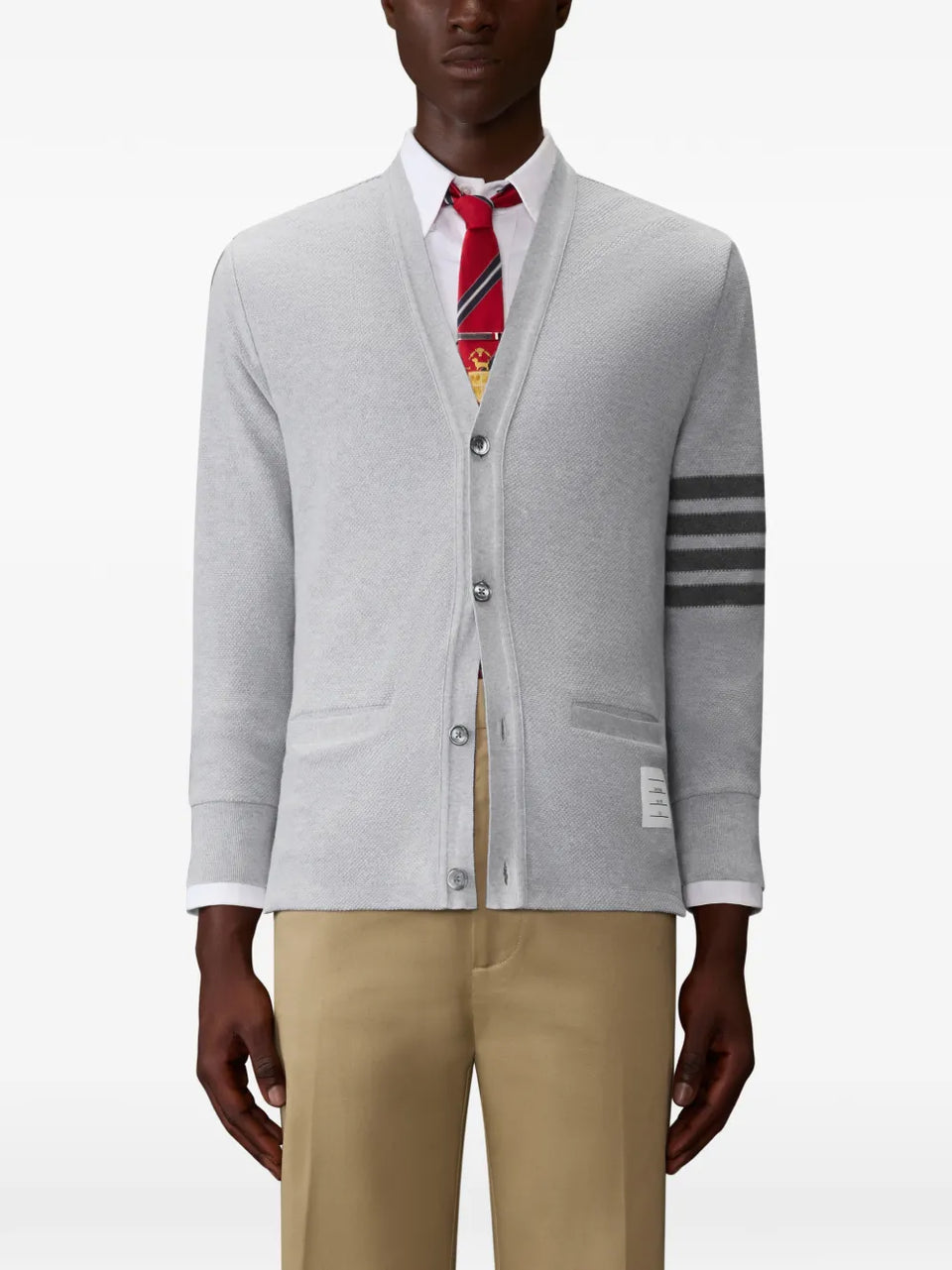4-Bar textured-pique cardigan