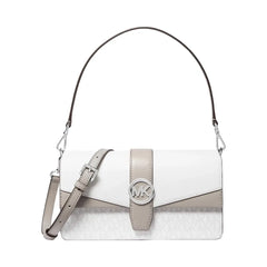 Michael Kors Greenwich Medium Signature Logo Convertible Shoulder Bag Optic White