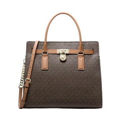 Michael Kors Hamilton Moderne Large Signature Logo Satchel Brn-Acorn