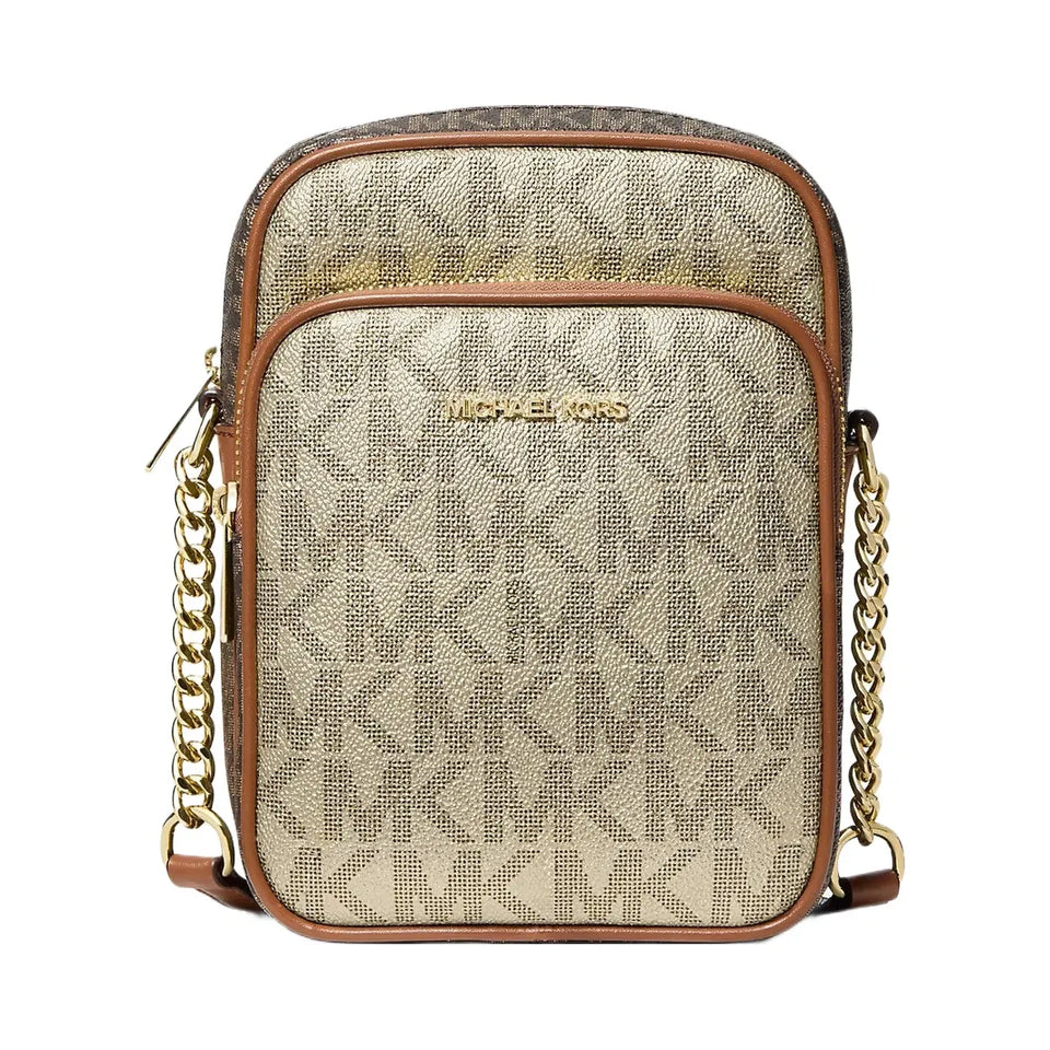 Michael Kors Jet Set Medium Metallic Signature Logo Crossbody Bag Pl Gld Multi
