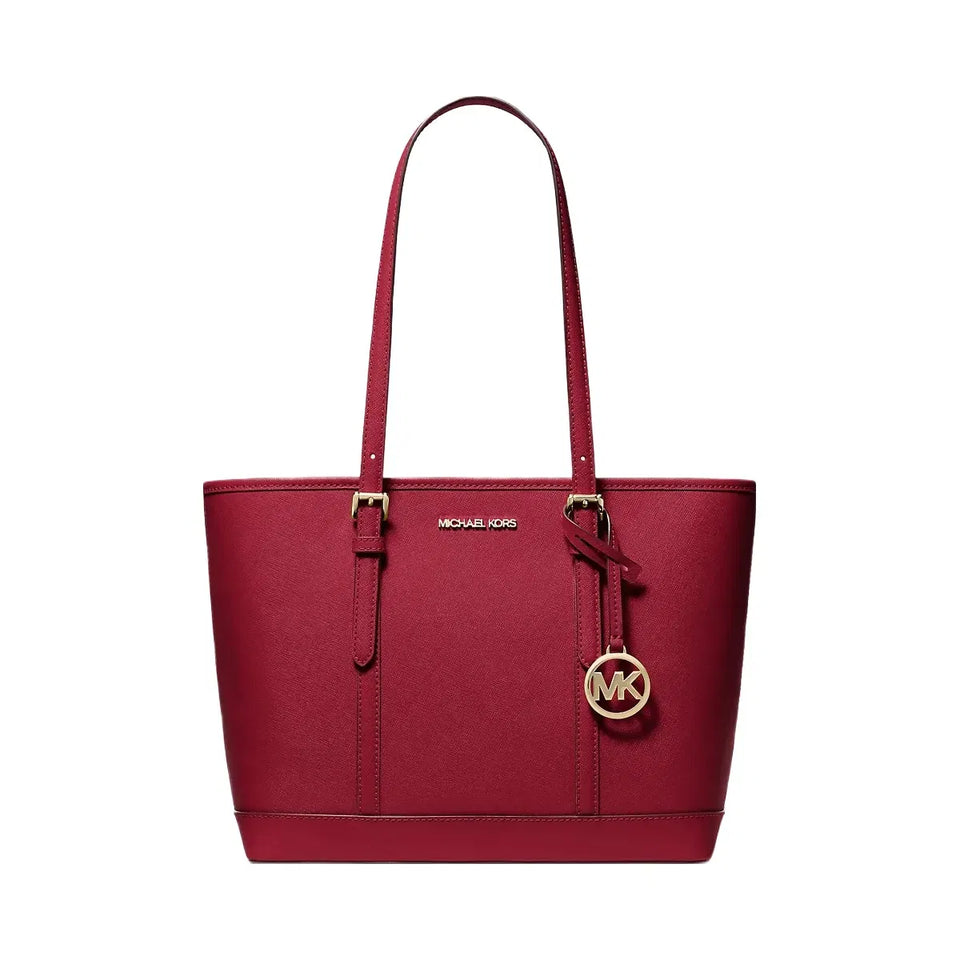Michael Kors Jet Set Travel Small Saffiano Leather Top-Zip Tote Bag Cherry