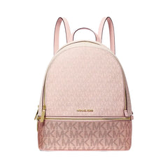 Michael Kors Rhea Medium Metallic Signature Logo Backpack Powder Blush