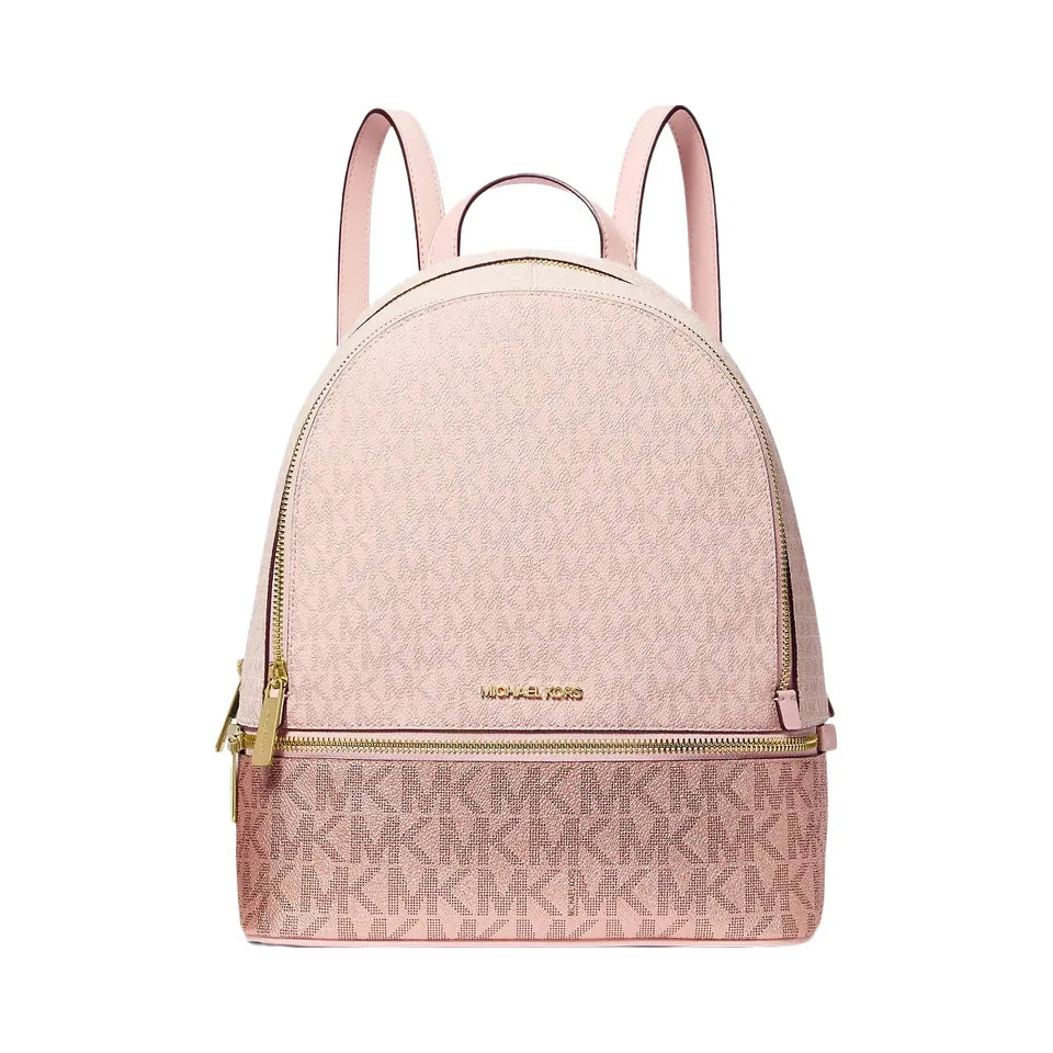 Michael Kors Rhea Medium Metallic Signature Logo Backpack Powder Blush