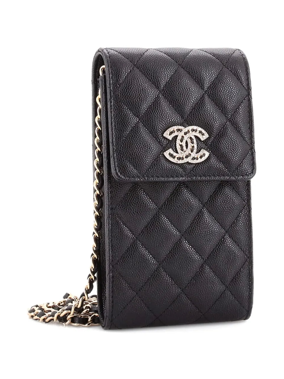 Embellished CC Flap Phone Holder Quilted Caviar Quilted Caviar crossbody bag