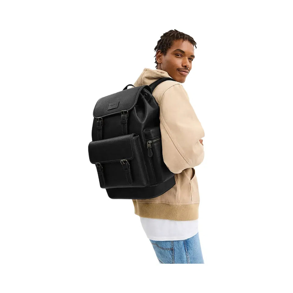 Coach Sprint Backpack Pebbled Leather-Black Copper Finish-Black-Black