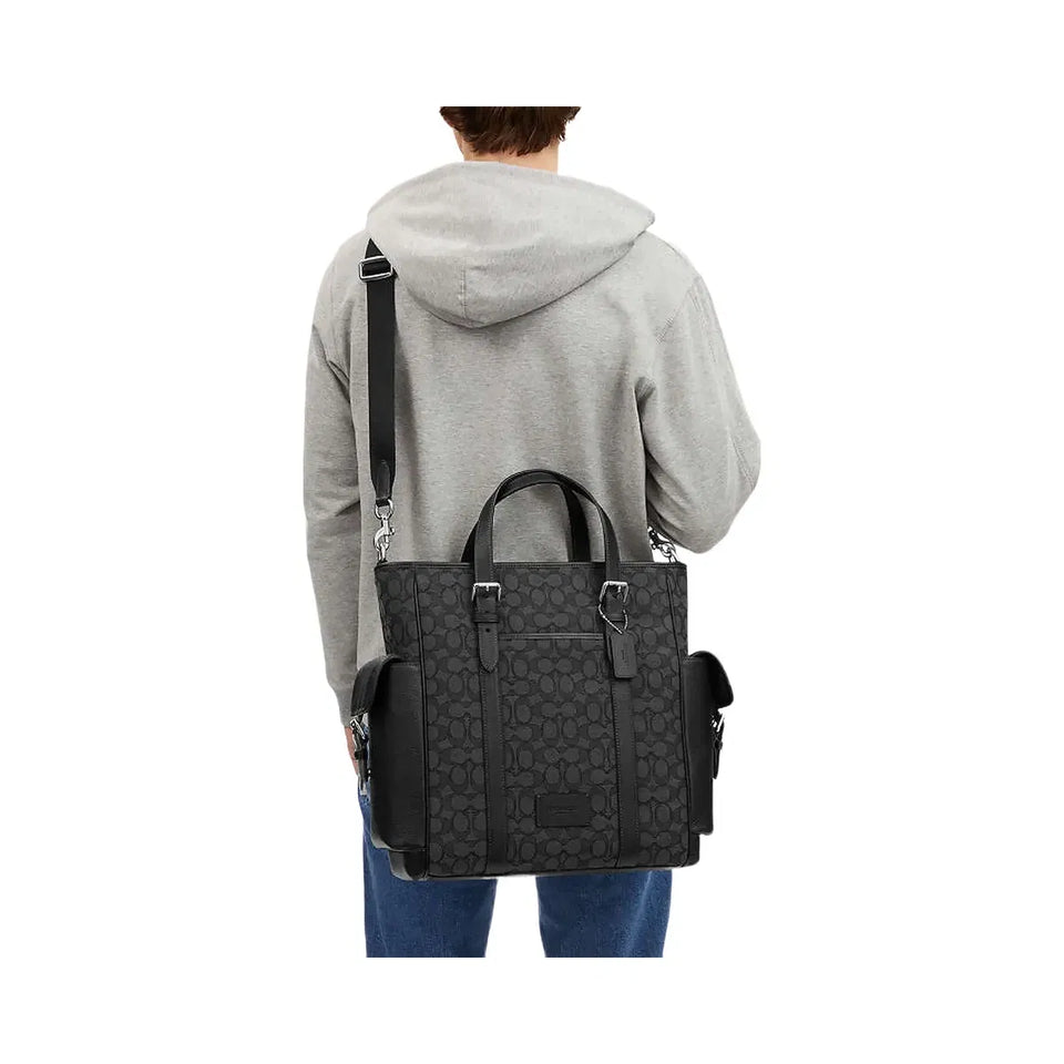Coach Sprint Tote In Signature Jacquard Signature Jacquard-Silver-Charcoal-Black
